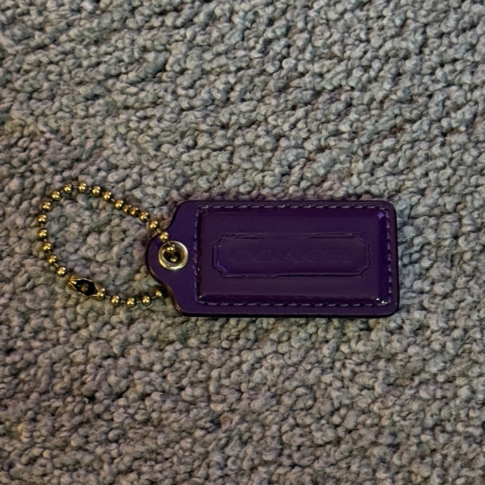 Coach Deep Purple Patent Leather Bag Tag, Bag Charm, Keychain! New! 2.5”x1.25”. - Picture 2 of 6